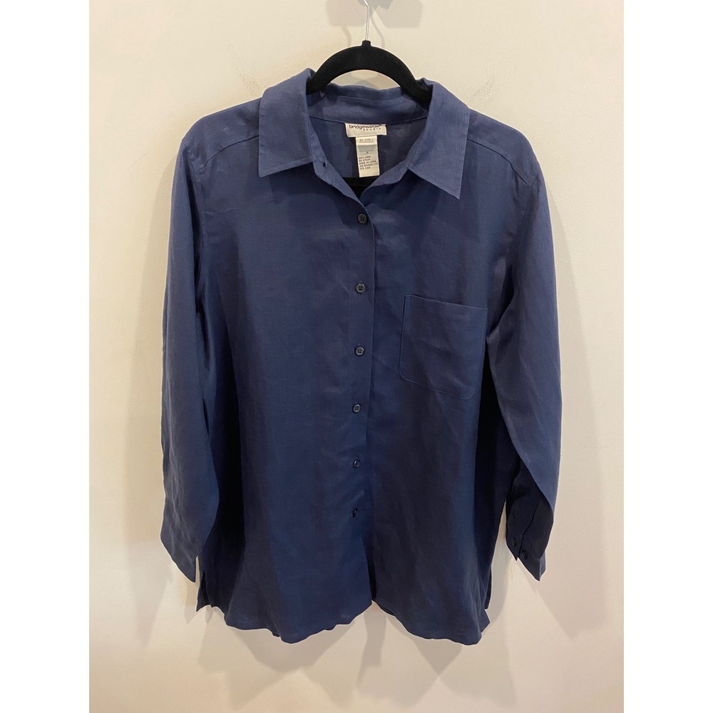 Bridgewater Studio Navy Blue‎ Linen Button Down Shirt Size X